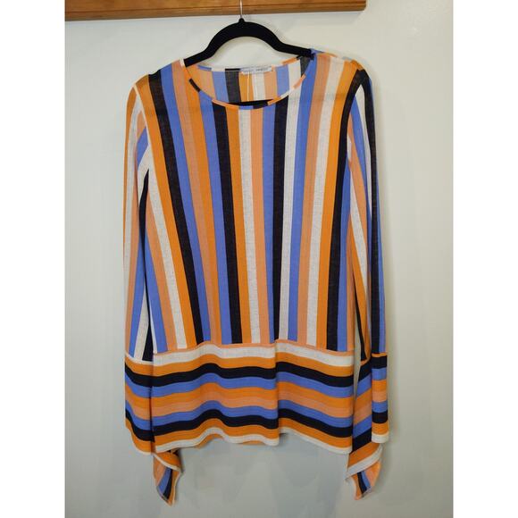 Zara Basic Tops - Zara Basic Women's Medium Striped Bell Sleeve Blouse Orange Blue
